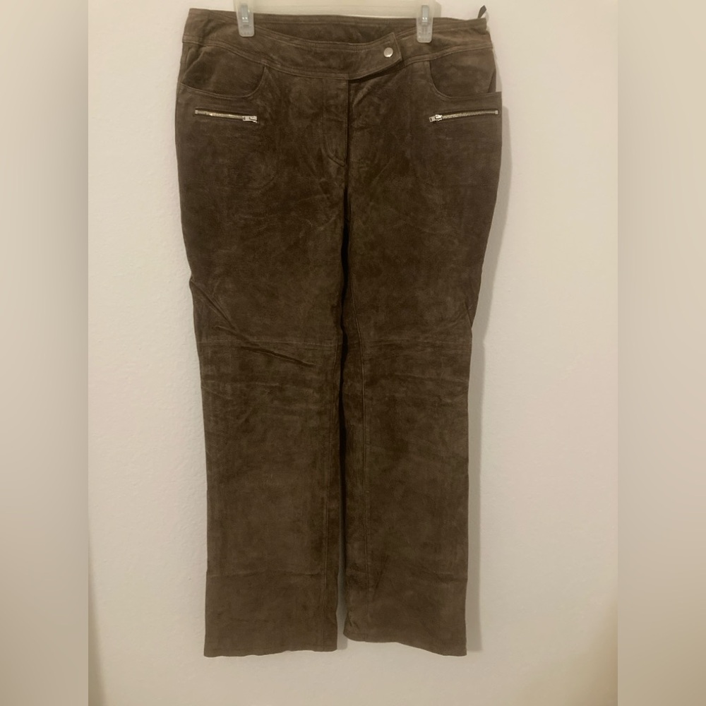 Elegant Brown Suede Boot Cut Pants. Laura Leigh Size 14